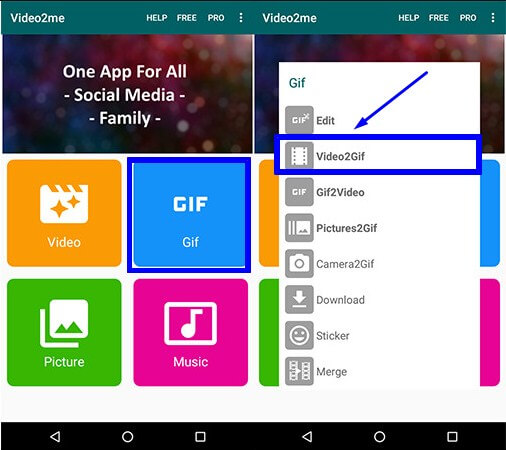 1. Buka Aplikasi Video2me dan pilih GIF