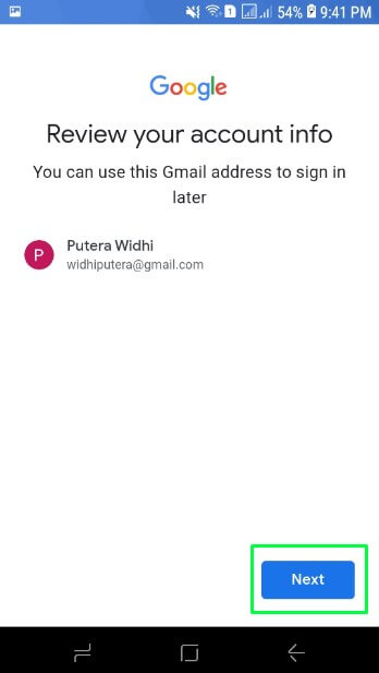 10. Pilih Next saja di bagian Review your account info