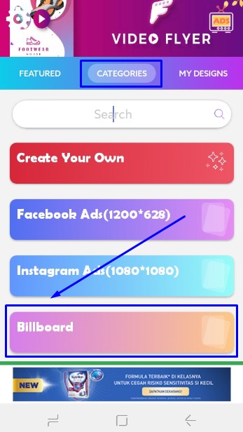 Pilih kategori dan pillih Billboard