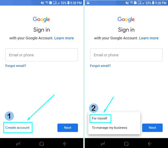 4. Pilihlah Create account lalu pilih For myself