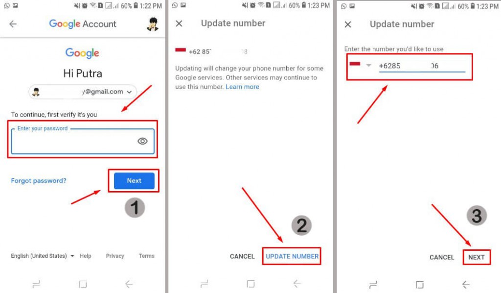 masuk login untuk praktek cara mengganti nomor hp gmail di android