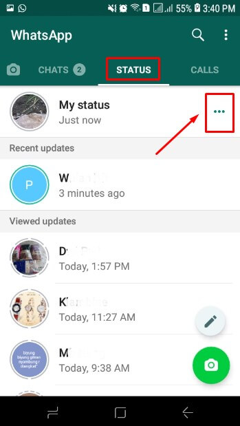 Buka menu STATUS dan sentuh atau pilih tiga titik