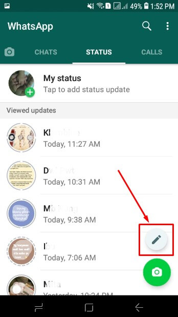 Pilih ikon Pensil untuk membuat status teks atau tulisan