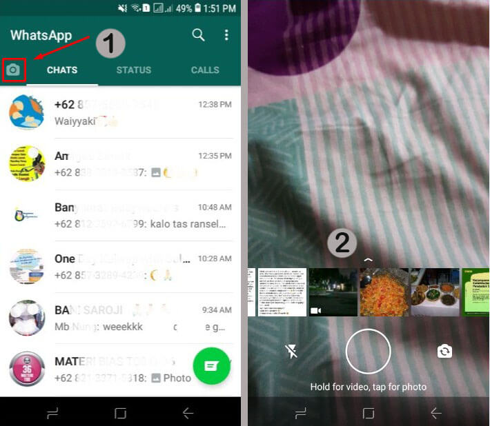 Pilih ikon kamera untuk langsung membuat status dan kamera akan aktif