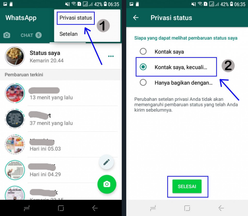 cara menyembunyikan status WhatsApp