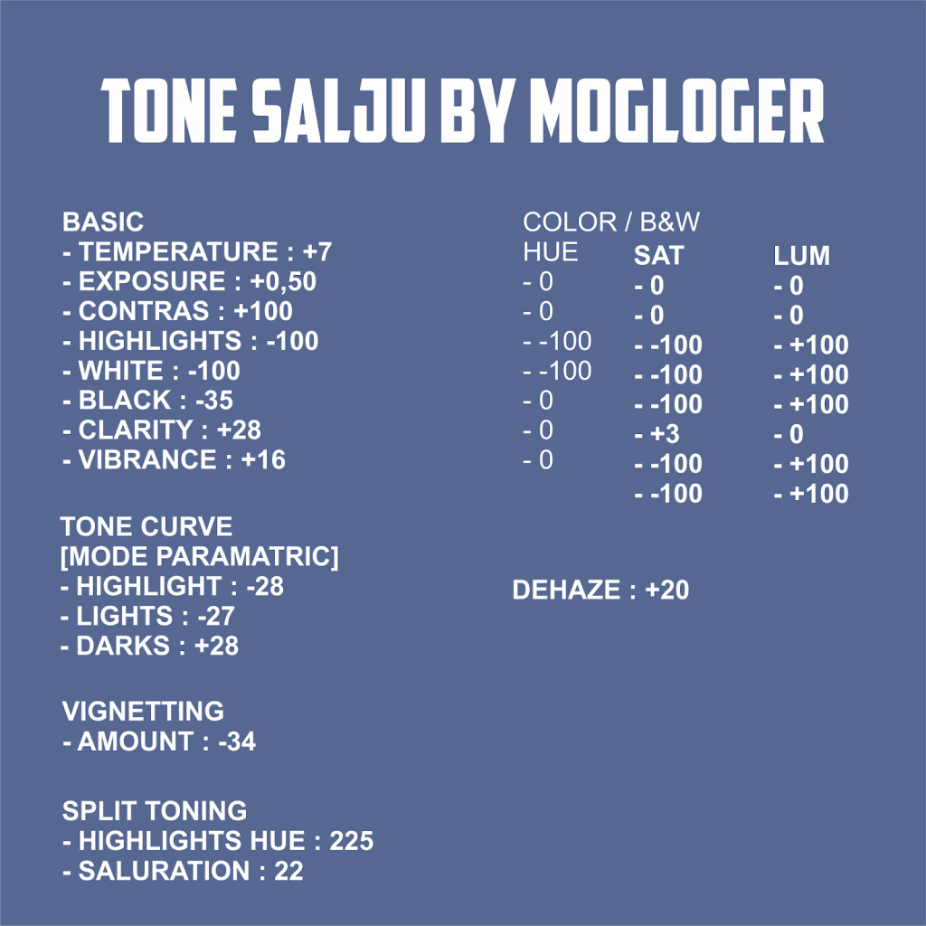 Rumus Lightroom Salju alias Snow Tone