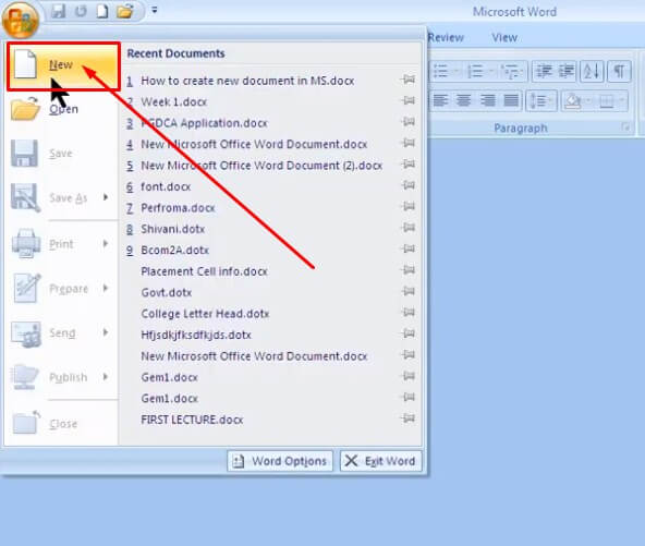 Cara Membuat dokumen baru di word 2007
