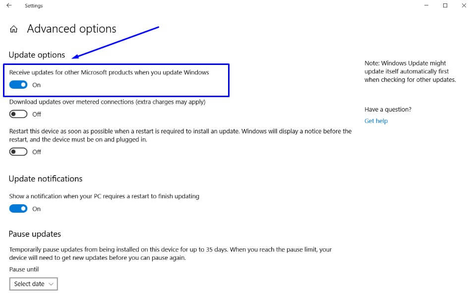 Ubah jadi ON pada Update options