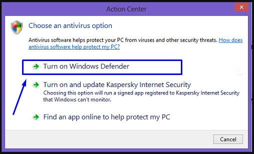 Turn on Windows Defender di Windows 8.1