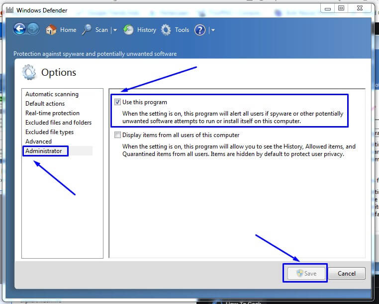Windows Defender di Windows 7 aktif