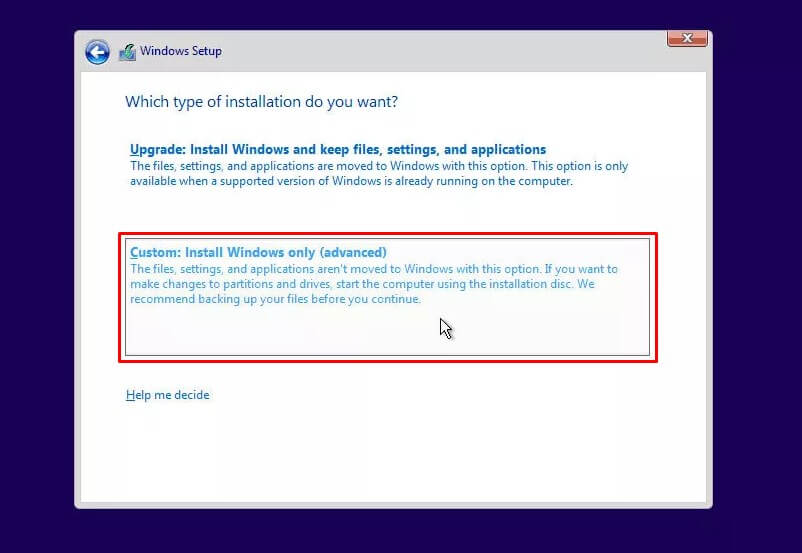 Pilih Custom Install