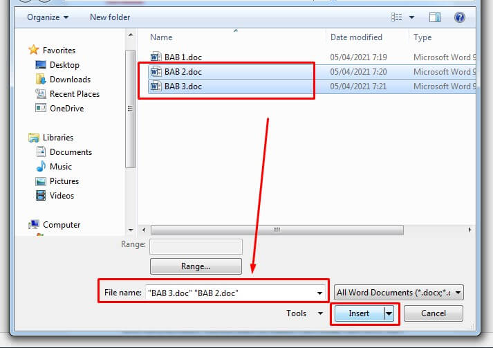 Menggabungkan beberapa file word sekaligus menjadi satu