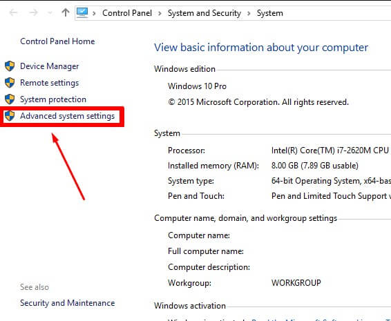 Buka Advanced system settings