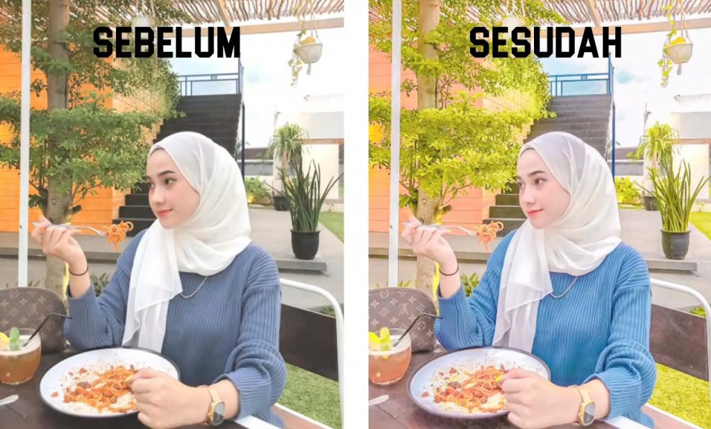 Sebelum dan Sesudah menggunakan Rumus Lightroom Selfie Glowing