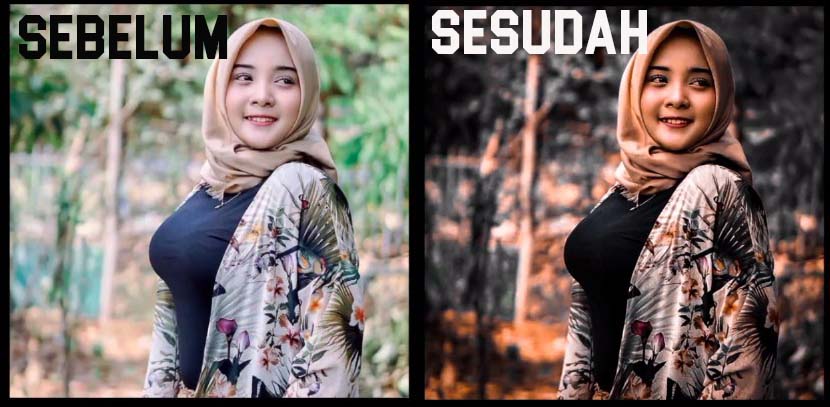 Sebelum dan Sesudah menggunakan Filter Rumus Lightroom Dark Black & Orange