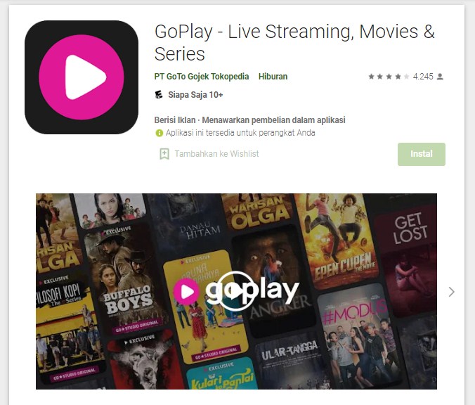 Aplikasi nonton film legal di HP Gratis bernama GoPlay