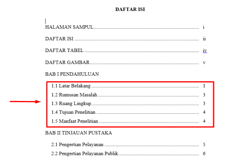 Contoh sub bab yang benar